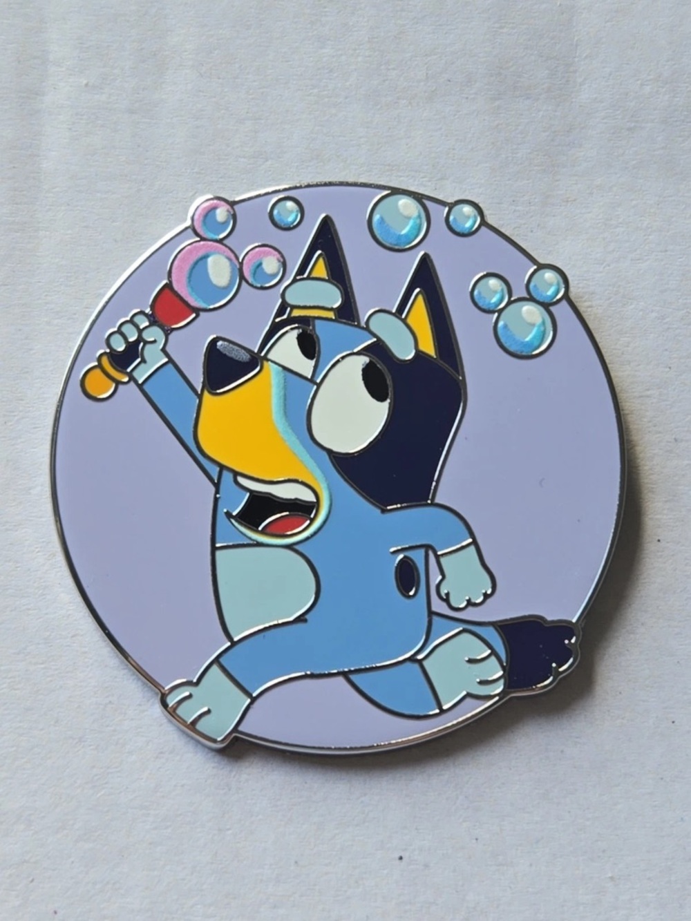 Disney Bluey Dog Running With Bubble Wand Booster Trading Pin
